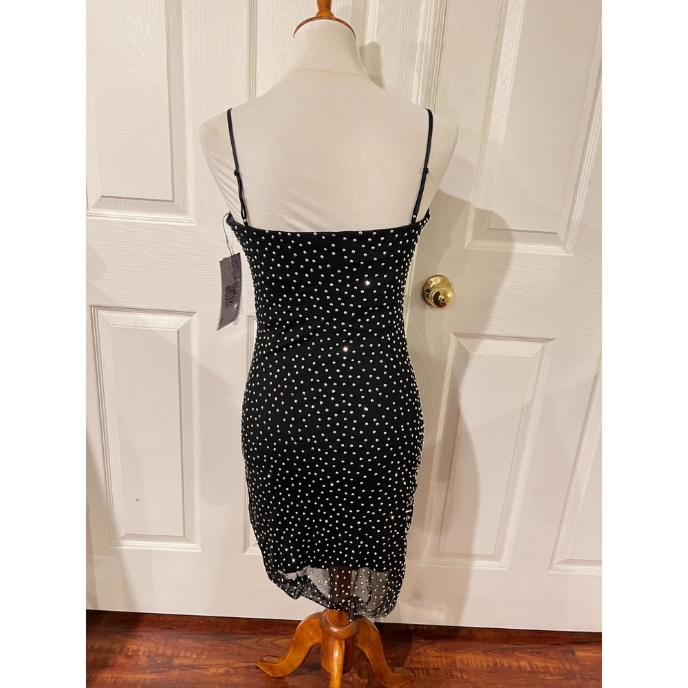 Emerald Sundae Womens Black Rhinestone Bodycon Dress Sz L Nwt Glam Evening Sexy - Picture 6 of 14